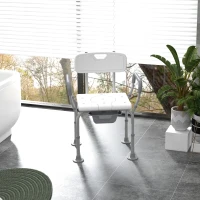 HOMCOM 3-in-1 Shower Chair with Back, Adjustable Bedside Commode, Raised Toilet Seat w/ Rubber Foot Pad for Seniors, Disabled(m-1)