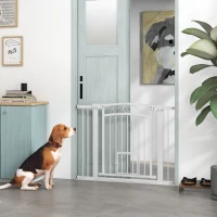 PawHut Dog Gate, Walk Through Pet Gate w/ Small Pet Door, Auto Close, for Doorways, House, Stair, 30"-41" W x 30" H(m-8)