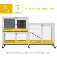 PawHut Wooden Rabbit Hutch Elevated Pet House Bunny Cage Small Animal Habitat with Slide-out Tray Lockable Door Openable Top for Indoor 58" x 18" x 35" Grey(m-4)