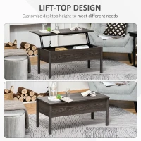 HOMCOM 39" Modern Lift Top Coffee Table Desk with Hidden Storage Compartment for Living Room, Light Gray Woodgrain(m-4)