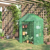 Outsunny 3-Tier Mini Greenhouse, Walk-in Greenhouse, Garden Hot House with 4 Shelves, Roll-Up Door and Weatherized Cover, 56" x 29" x 77", Dark Green(m-8)