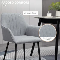HOMCOM Dining Chairs Set of 2, Upholstered Linen Fabric Accent Chairs with Metal Legs, Light Grey(m-5)