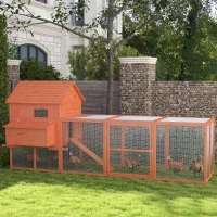 PawHut 145" Wooden Chicken Coop with Run & Inner Hen House Space(m-10)