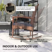 Outsunny Outdoor PE Rattan Rocking Chair, Garden Glider Rocking Chair, Wicker Patio Chair Set with Armrest and Cushion, Dark Blue(m-7)