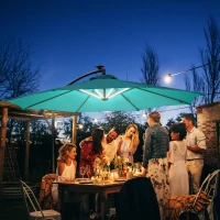 Outsunny 10ft Cantilever Solar Hanging Offset Umbrella Outdoor LED Lights Aluminum Market Banana Parasol Crank w/ Cross Base Garden Sun Shelter Green(m-8)