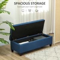 HOMCOM Rectangular Entry Bench, Tufted Upholstered Linen Fabric Wood Feet Storage Ottoman Bench, Blue(m-4)