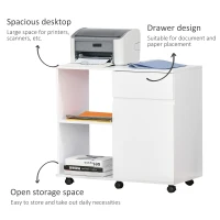 HOMCOM Printer Stand, Storage Cabinet with Drawer, Open Storage Shelves, for Home or Office Use, White(m-4)