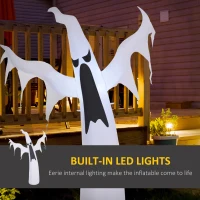 HOMCOM 6' Tall Halloween Inflatables Outdoor Decorations White Ghost, Light Up Blow Up Yard Decor with LED Light and Fan Indoor Outdoor for Garden, Lawn, Party, Holiday(m-5)