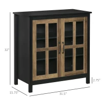 HOMCOM Sideboard Buffet Cabinet, Glass Door Kitchen Cabinet with Storage, Accent Entryway Cabinet with Adjustable Shelf for Living Room, Black Wood Grain(m-3)