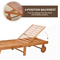 Outsunny Outdoor Patio Lounger with 4-Level Adjustable Backrest, Acacia Wood Sun Lounger, Foldable Chaise Longue with Wheels for Lawn, Poolside, Backyard, Deck, Teak(m-4)