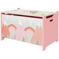 Qaba Toy Box, Kids Storage Chest with Lid, Safety Hinges and Groove Handles, Toy Storage Organizer with Rainbow Pattern for Boys, Girls, Pink(m-2)