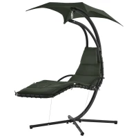 Outsunny Floating Chaise Lounge Outdoor Porch Swing Chair Hanging Hammock Reclining Seat  w/ Arc Stand & Canopy Umbrella Charcoal Grey(m-11)