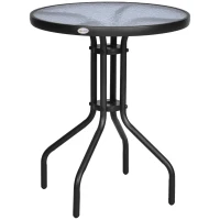 Outsunny 24" Patio Table Round Tempered Glass Top Outdoor Dining Steel Frame Backyard(m-11)