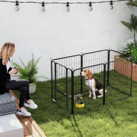 PawHut 6 Panels Heavy Duty Dog Playpen Outdoor Indoor with Door & Strap, 31.5" Height Portable & Foldable Pet Playpen(m-9)