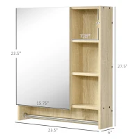 kleankin Bathroom Medicine Cabinet, 23.5" x 27.5" Wall-Mounted Bathroom Mirror Cabinet with 3 Storage Shelves, Inside Adjustable Shelf, and Towel Rack, Natural(m-3)