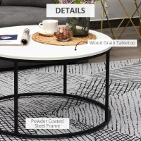 HOMCOM Round Coffee Table Sofa Side Table with a Modern Design, Black Metal Frame and Easy Maintenance, White(m-6)