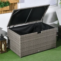Outsunny 113 Gallon Outdoor Storage Box, Rattan Deck Box for Indoor, Patio Furniture Cushions, Pool Garden Tools, Gray(m-7)