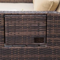 Outsunny Patio Rattan Daybed with Cushions, Wicker Outdoor Bed Lounger w/ Loveseat, Storage Ottoman, Coffee & Side Tables, for Poolside, Porch, Backyard, Beige(m-8)