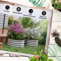 Outsunny Set of 2 Raised Garden Bed, Metal Planter Box with Safety Edging, Easy-to-assemble Stock Tank 2'x2'x1' Silver(m-7)