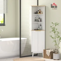 HOMCOM 67" Tall Bathroom Cabinet, Narrow Bathroom Storage Cabinet with Curved Profile Design and Adjustable Shelves, White(m-8)