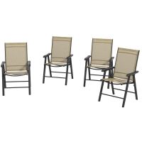 Outsunny Set of 4 Outdoor Folding Chairs, Stackable Patio Dining Chairs with Armrests, Metal Frame, Light Mixed Brown