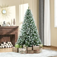 HOMCOM 6ft Snow Flocked Artificial Christmas Tree, Unlit Full Fir Tree with Automatic Open, 800 Realistic Branches and 61 Pine Cones(m-1)