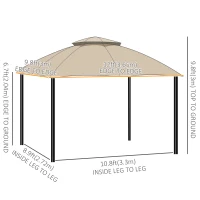 Outsunny 12' x 10' 2-Tier Outdoor Gazebo Canopy Tent for Patio with Zippered Mesh Sidewalls, Solid Steel Frame, Arched Roof, Beige(m-3)