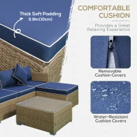 Outsunny 6 Pieces Outdoor PE Rattan Wicker Patio Furniture Sofa Set with Thick Cushions, Deluxe Garden Sectional Couch with Glass Top Table, Yellow and Navy Blue(m-5)