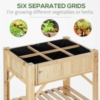 Outsunny 6 Pocket Raised Garden Bed, Elevated Wood Planter Box with Storage Shelf and Non-Woven Fabric, for Vegetable, Flower, Herb in Patio, Backyard, Balcony(m-4)