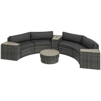 Outsunny 8 Piece Patio Furniture Set with 4 Rattan Sofa Chairs & 4 Tables with Storage & Umbrella Hole, Mixed Gray(m-1)