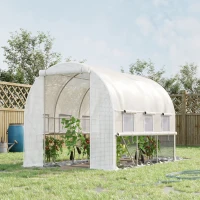 Outsunny 9.7' x 6.5' x 6.5' Walk-in Tunnel Greenhouse, Outdoor Green House with Anti-Tear PE Cover, Zipper Doors and Mesh Windows, White(m-2)