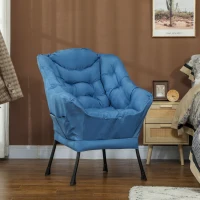 HOMCOM Modern Accent Chair, Armchair with Side Pockets and Solid Steel Legs, Comfy Reading Chair for Living Room, Bedroom, Blue(m-8)