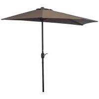 Outsunny 9ft Half Round Umbrella Outdoor Patio Garden Balcony Parasol Window Sun Shade w/ 5 Ribs Coffee(m-11)