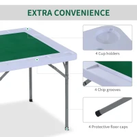 HOMCOM 35" 4-Player Mahjong Game Portable Folding Table for Poker Dominoes Card with Cup and Coin Holders(m-6)