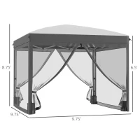 Outsunny 10' x 10' Pop Up Canopy Tent with Netting, Instant Sun Shelter, Tents for Parties, Height Adjustable, with Wheeled Carry Bag and 4 Sand Bags for Outdoor, Garden, Patio, Gray(m-3)