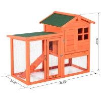 PawHut 48" Weatherproof Wooden Rabbit Hutch With Slant Roof And Screened Outdoor Run, Red(m-3)