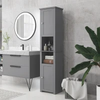 HOMCOM Tall Medicine Cabinet, Freestanding Bathroom Storage Cabinet with Shelves and 2 Cupboards, Bathroom Organizer, Grey(m-1)