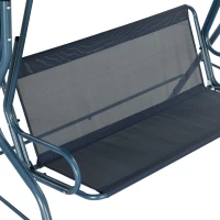 Outsunny Outdoor Porch Swing with Adjustable Canopy, 3-Seater Patio Swing Chair with Cushion, Blue(m-9)