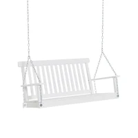 Outsunny 2-Seater Hanging Porch Swing Outdoor Patio Swing Chair Seat with Slatted Build and Chains, 440lbs Weight Capacity, White(m-1)