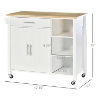 HOMCOM Wooden Rolling Kitchen Island on Wheels,  Kitchen Cart with Drawer for Dining Room, White(m-3)