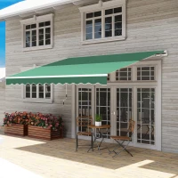 Outsunny 12' x 10' Retractable Awning Patio Awnings Sun Shade Shelter with Manual Crank Handle, 280g/m² UV & Water-Resistant Fabric and Aluminum Frame for Deck, Balcony, Yard, Green(m-10)