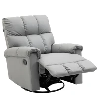 HOMCOM Rocker Recliner Chair with Overstuffed Back and Seat, Faux Leather Manual Reclining Chair with Footrest and 360 Swivel Rotation Base for Living Room, Gray(m-1)