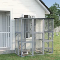 PawHut Large Outdoor Catio Enclosure, Weatherproof Cat House with Asphalt Roof,  Wooden Cat Patio Cage with 6 Balanced Platforms, 71" x 39" x 71", Grey(m-8)