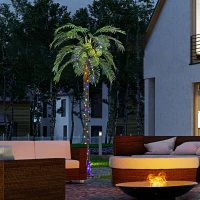 Outsunny 7' Artificial Light Up Palm Tree Lighted Tropical Fake Tree with Remote 280 Lights 5 Coconuts for Outdoor Indoor Green(m-10)