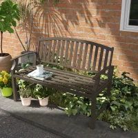 Outsunny 46" Outdoor Garden Bench, Metal Bench, Wood Look Slatted Frame Furniture for Patio, Park, Porch, Lawn, Yard, Deck, Brown(m-10)