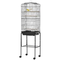PawHut 62" Rolling Bird Cage Cockatoo House Play Top Finch Pet Supply with Storage Shelf, Wheels - Black(m-11)