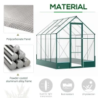 Outsunny 8' x 6' Greenhouse for Outdoors, Polycarbonate Greenhouse with Roof Vent and Rain Gutter, Aluminum Walk-in Green House for Outside for Patio Backyard Garden, Green(m-4)
