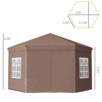 Outsunny 13 x 11.3ft Portable Pop-up Gazebo, Hexagon Adjustable Height Folding Canopy Tent with Carrying Bag for Outdoor Wedding Party, Brown(m-3)