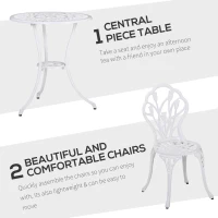 Outsunny 3 Pieces Patio Bistro Set, Outdoor Cast Aluminum Garden Table and Chairs with Umbrella Hole for Balcony, White(m-4)