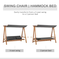 Outsunny 3 Seater Patio Swing Chair Convertible Cushioned Porch Swing Bed with Canopy, Wood Frame for Outdoor, Backyard, Garden(m-4)